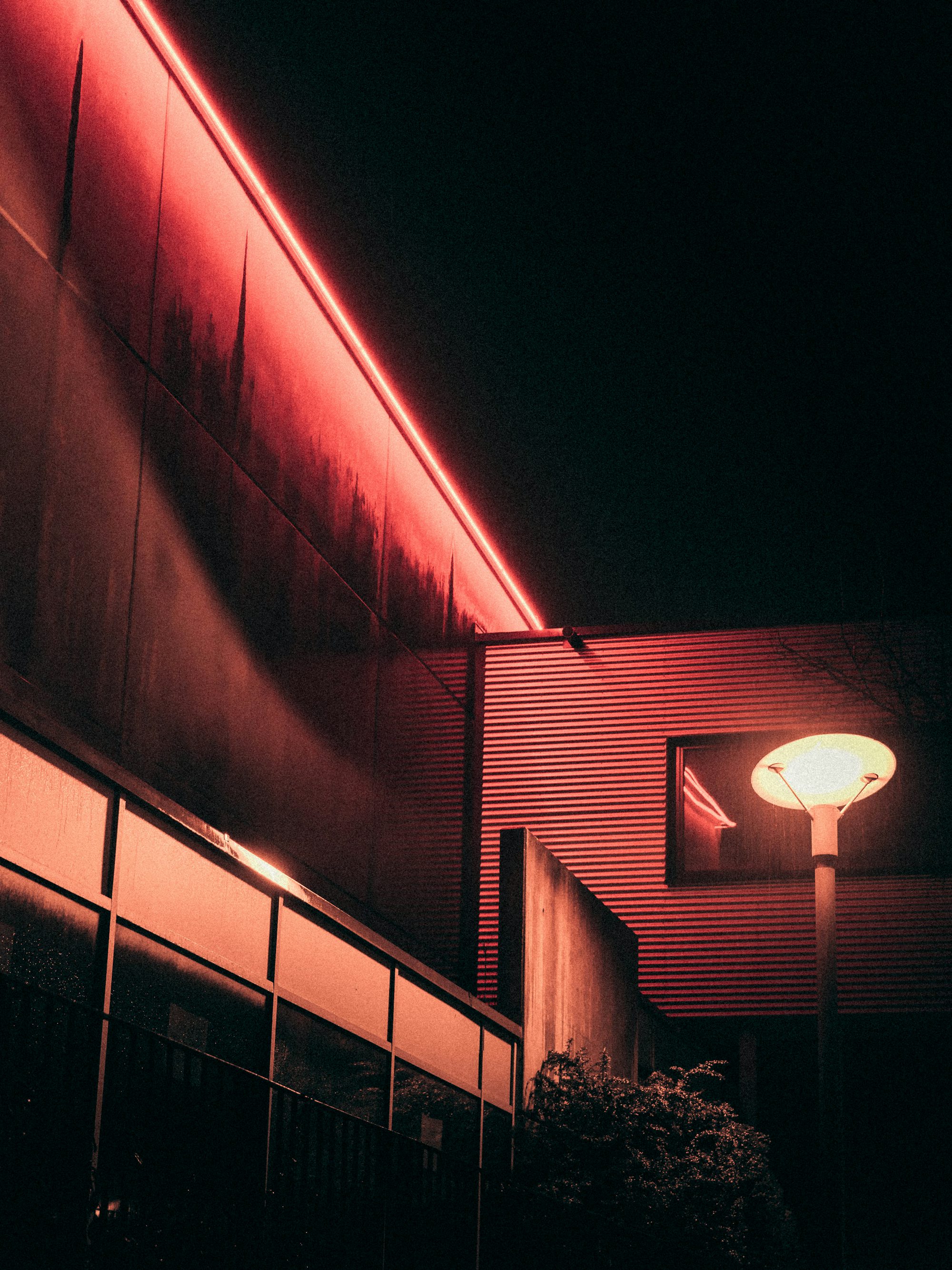 white light post turned on during nighttime