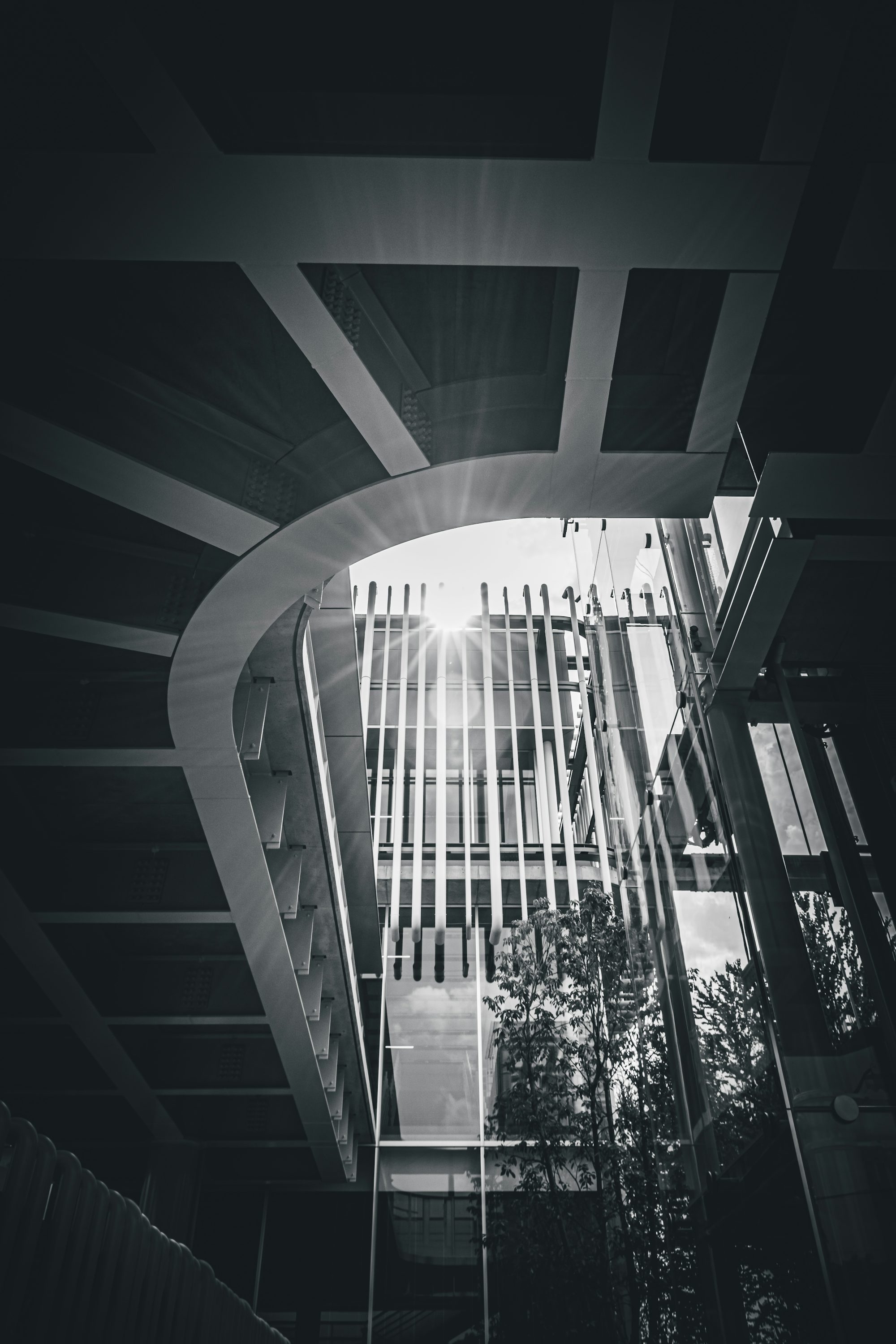 a building with a large glass window