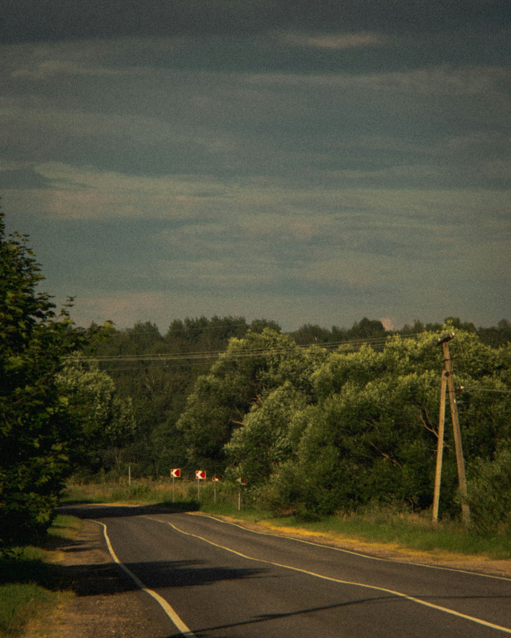 An empty road with a stop sign on the side of it
